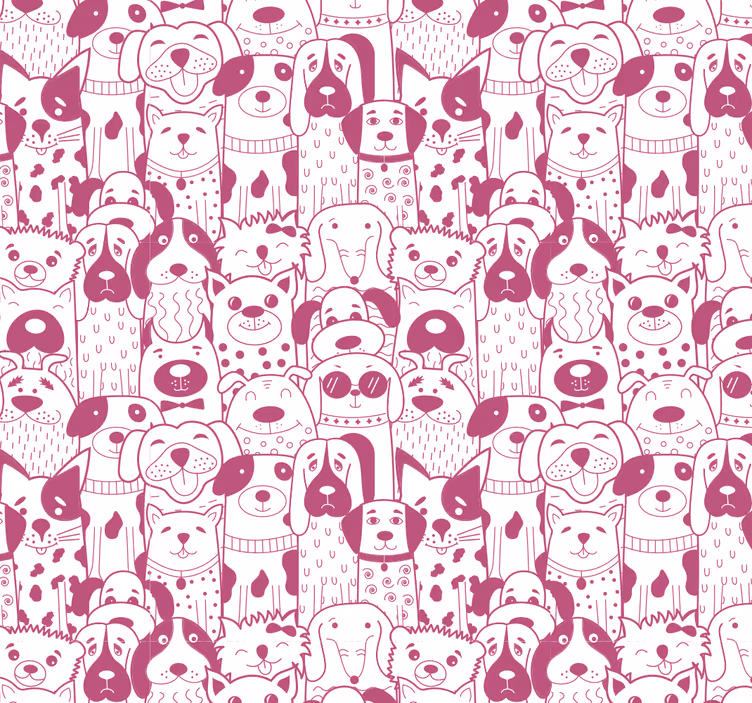 Toile fenêtre chambre enfant dessin de chiens roses - TenStickers