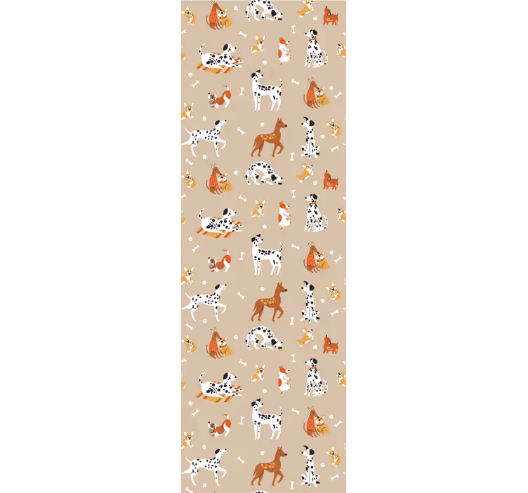 Toile fenêtre chambre enfant chiens mignons sur beige - TenStickers