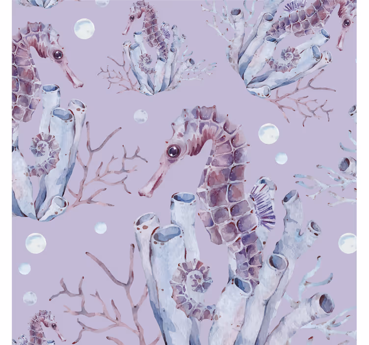 Toile fenêtre chambre enfant hippocampe aquarelle - TenStickers