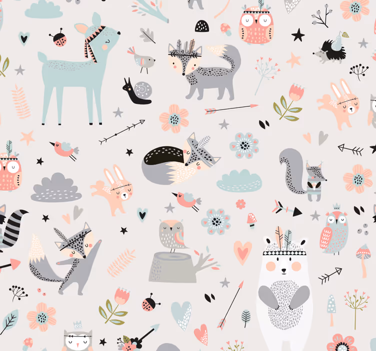 Toile fenêtre chambre enfant forêt rose nordique - TenStickers