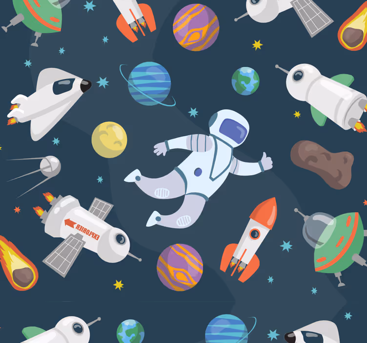 Toile fenêtre chambre enfant vaisseaux spatiaux - TenStickers
