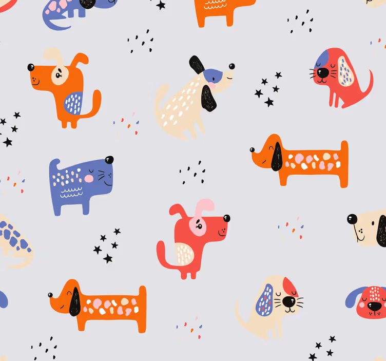 Toile fenêtre chambre enfant chiens illustrés - TenStickers