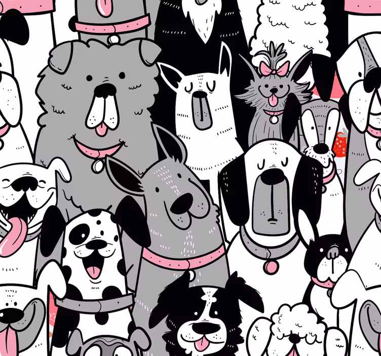 Toile fenêtre chambre enfant chien en contours - TenStickers