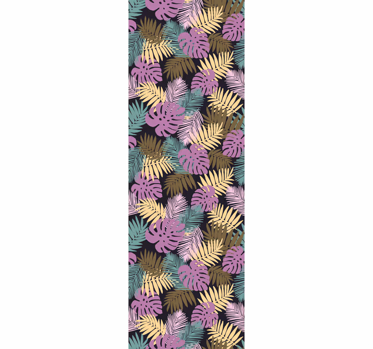 Toile fenêtre bureaux feuilles tropicales vertes et roses - TenStickers