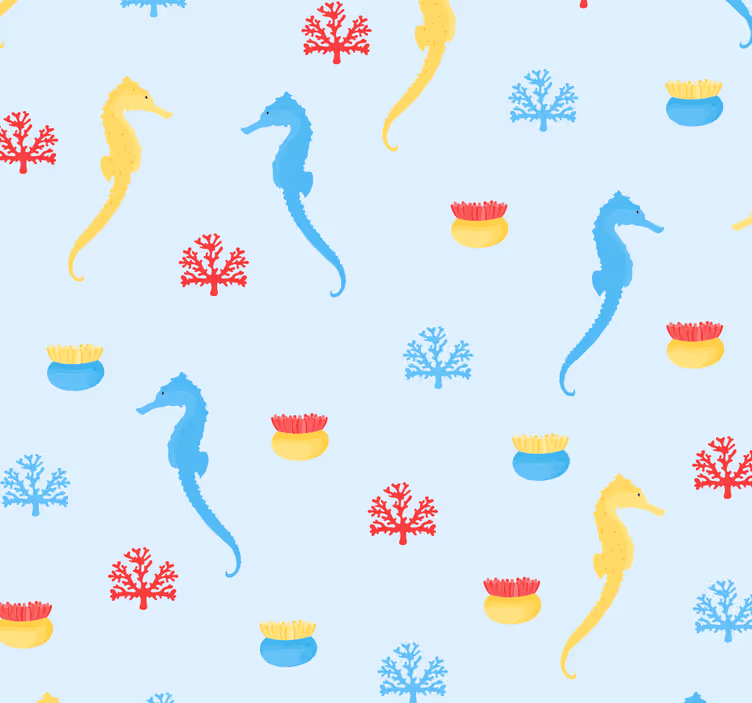 Toile fenêtre chambre adolescent hippocampe et corail - TenStickers
