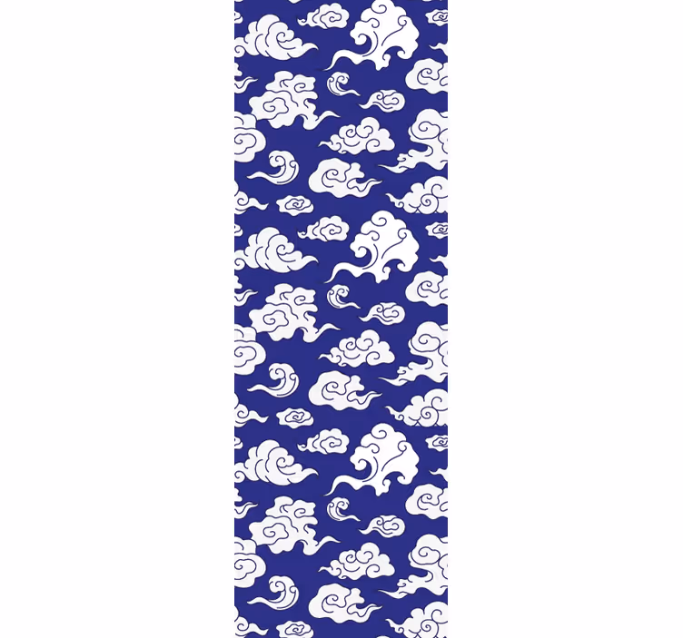 Toile fenêtre moderne nuages blancs silhouette fond bleu - TenStickers
