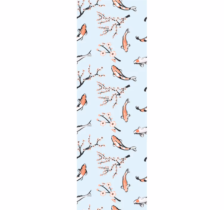 Toile fenêtre moderne poissons koi et branches de cerisier - TenStickers