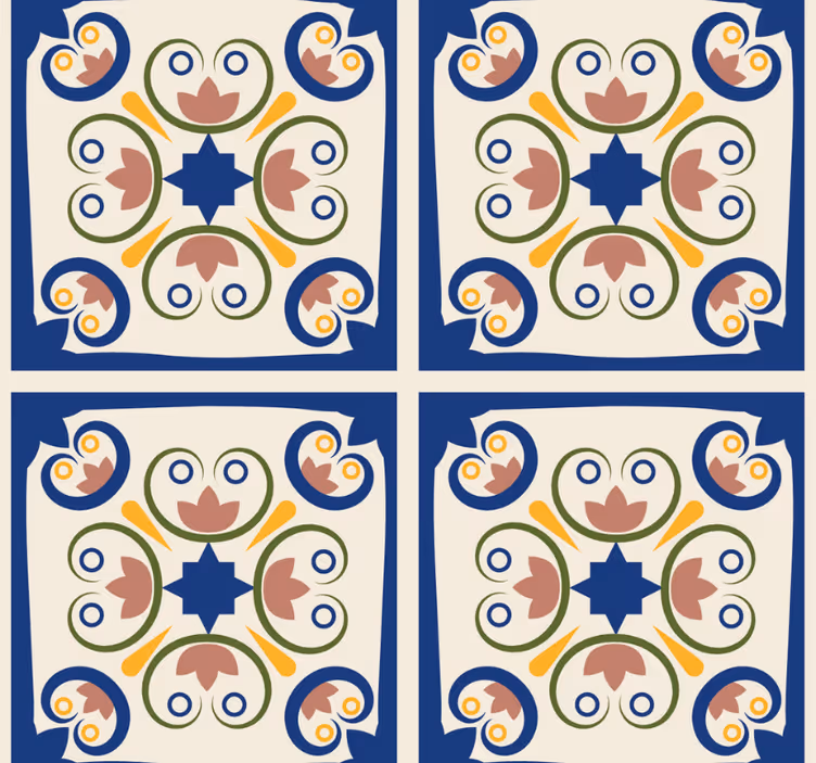 Toile fenêtre moderne carreaux portugais fleurs roses - TenStickers
