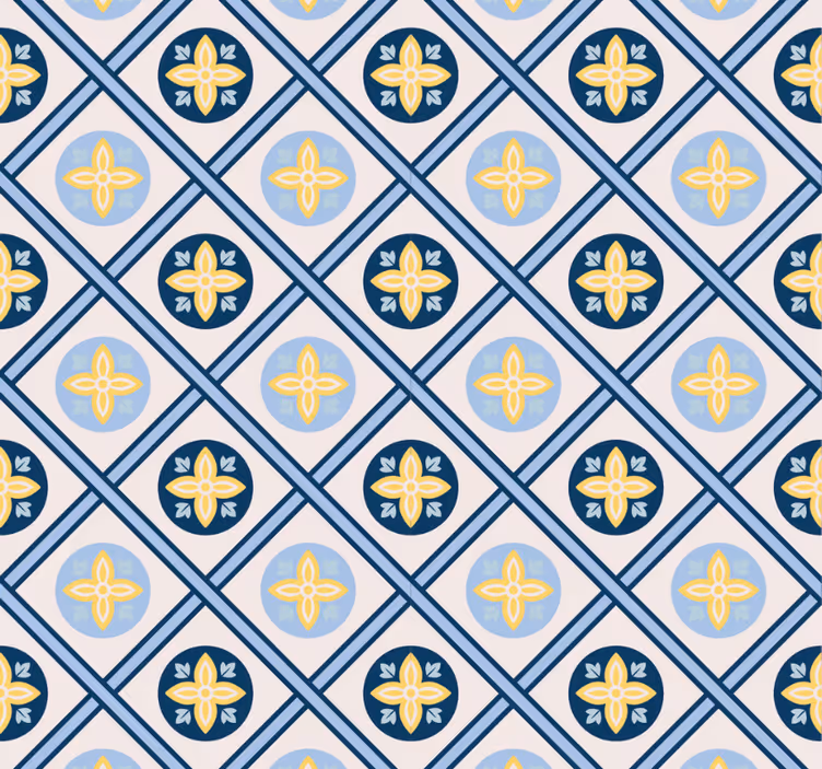 Toile fenêtre moderne carreau portugais bleu et jaune - TenStickers