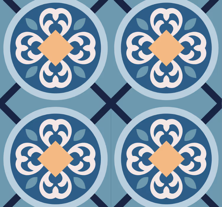 Toile fenêtre moderne carreau portugais bleu mer - TenStickers