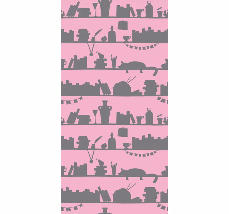 Toile fenêtre moderne bibliothèque rose et grise - TenStickers