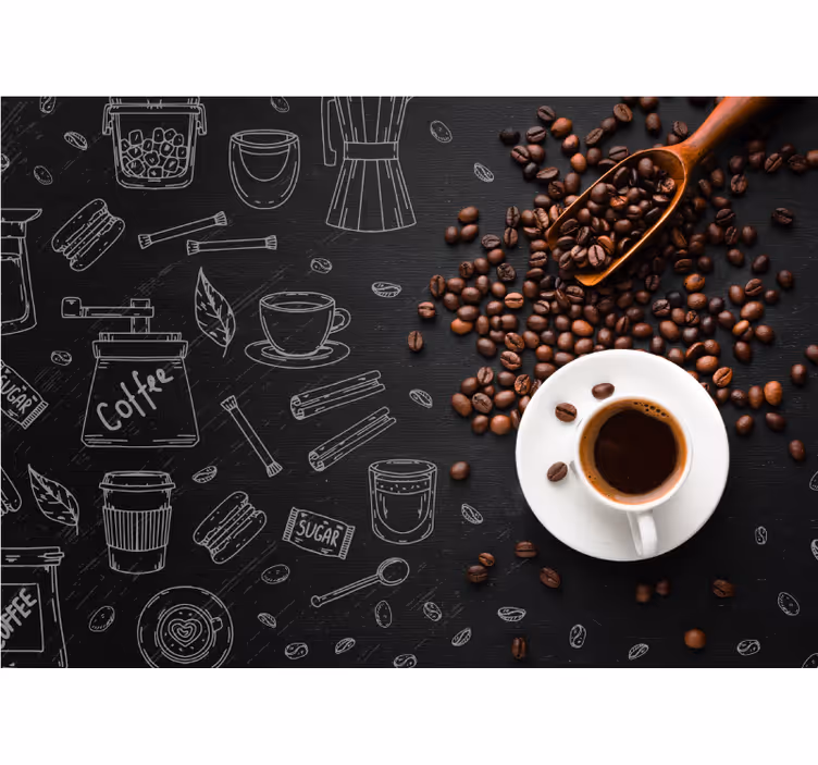 Toile fenêtre cuisine grains de café et gribouillis - TenStickers