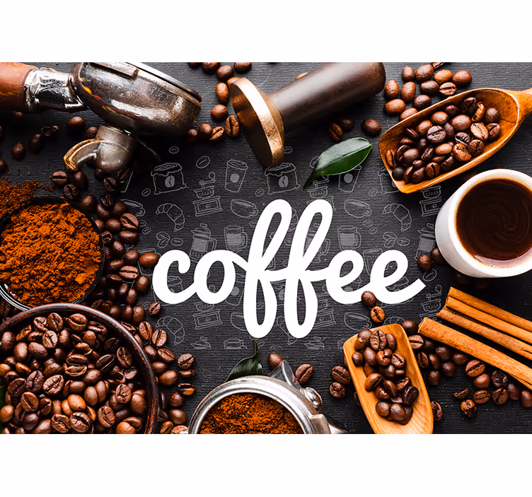 Toile fenêtre cuisine ingrédients et ustensiles café - TenStickers