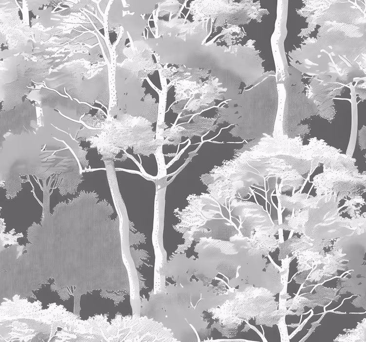 Toile fenêtre gris motif forêt - TenStickers
