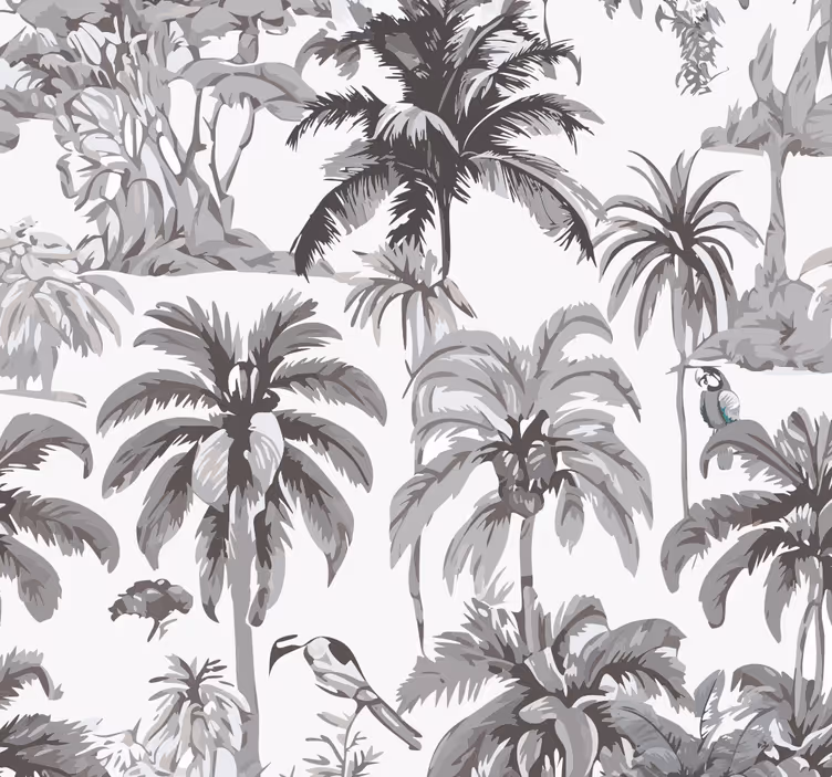 Toile fenêtre gris palmiers - TenStickers