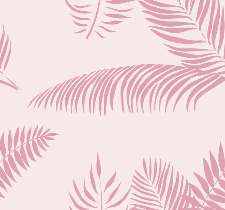 Toile fenêtre rose grandes feuilles de palmier - TenStickers