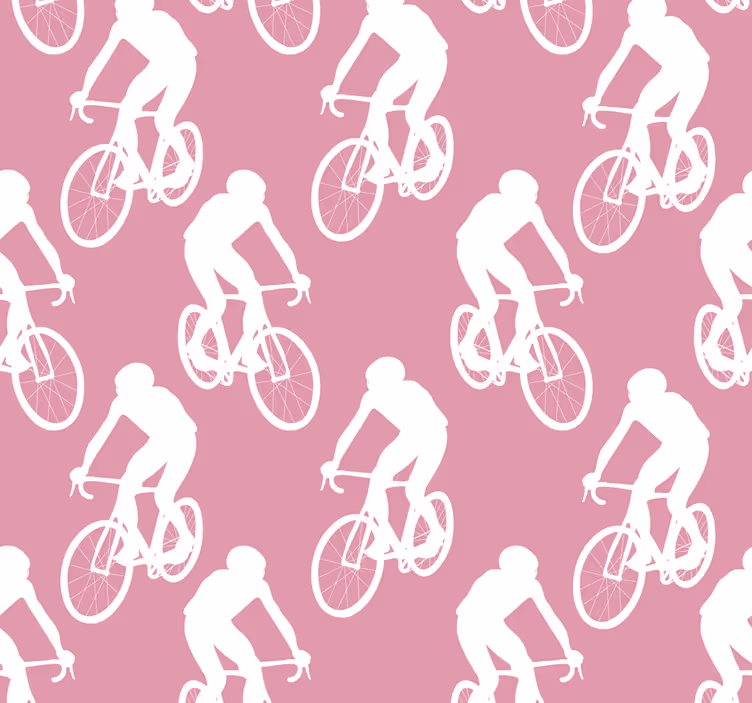 Toile fenêtre rose motif cyclistes blancs - TenStickers
