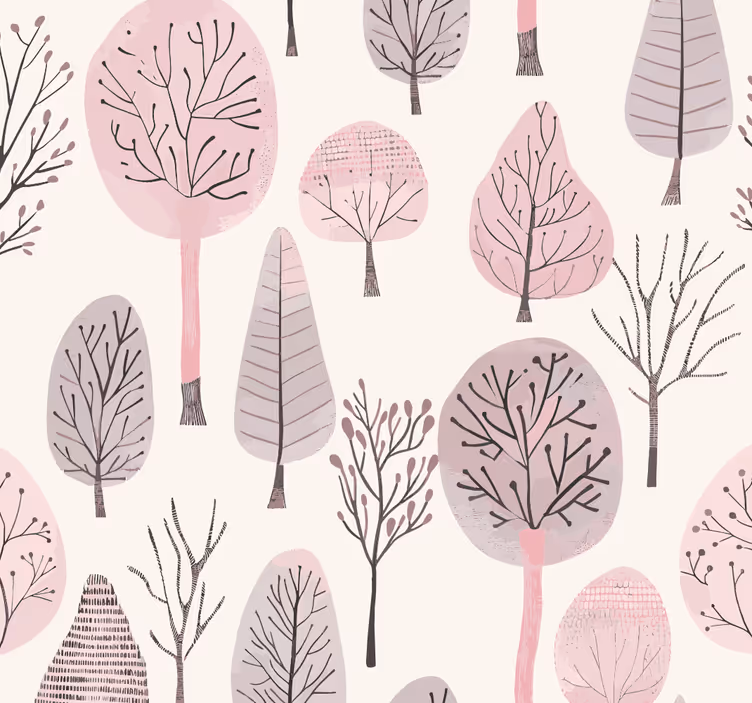 Toile fenêtre rose arbres nordiques - TenStickers