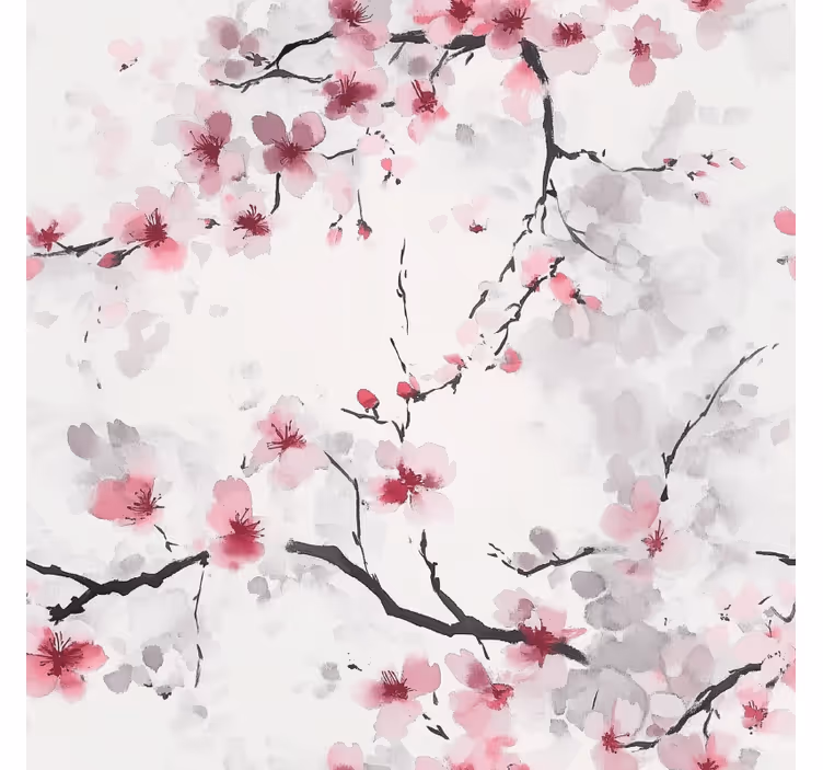 Toile fenêtre rose fleurs de cerisier - TenStickers