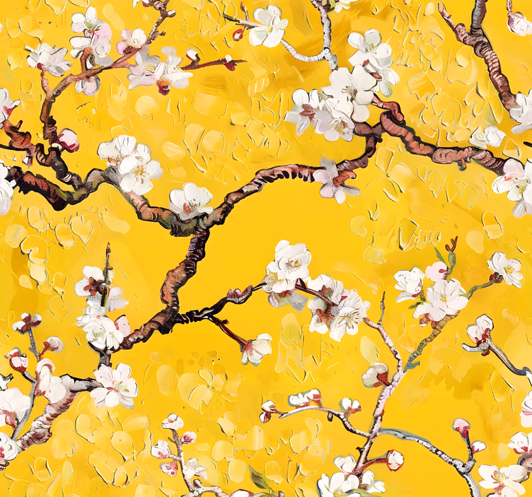 Toile fenêtre jaune motif floral printanier - TenStickers