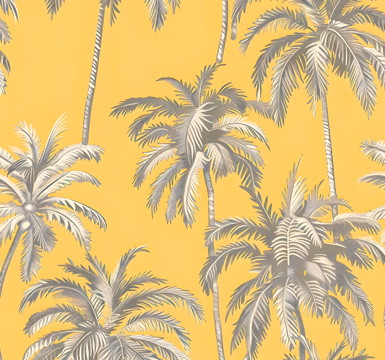 Toile fenêtre jaune design palmiers - TenStickers