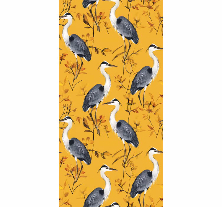 Toile fenêtre jaune motif hérons - TenStickers