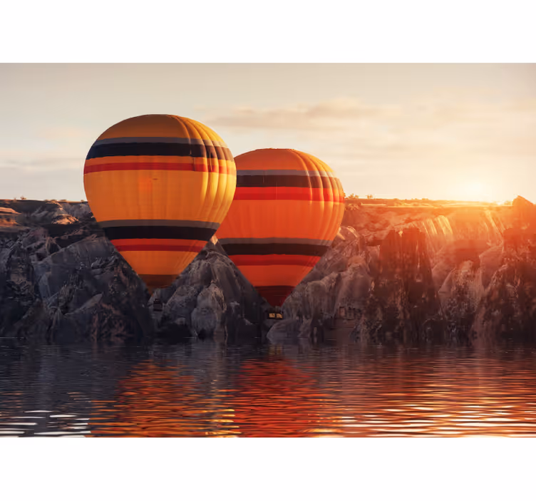 Toile fenêtre cuisine ballons d'air au-dessus du lac - TenStickers