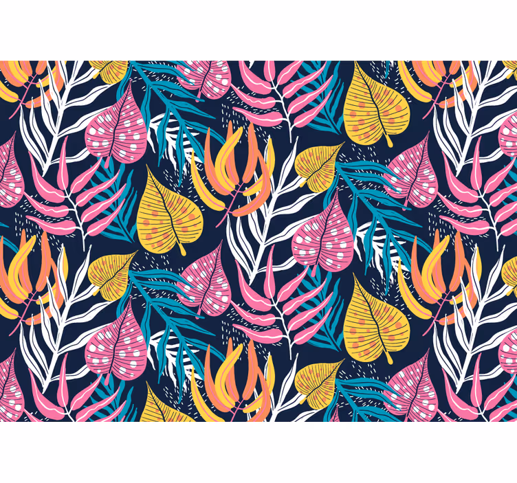 Toile fenêtre cuisine feuilles multicolores sur fond bleu - TenStickers