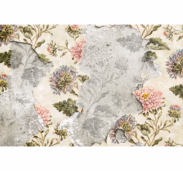 Toile fenêtre cuisine fleurs vintage sur fond beige - TenStickers