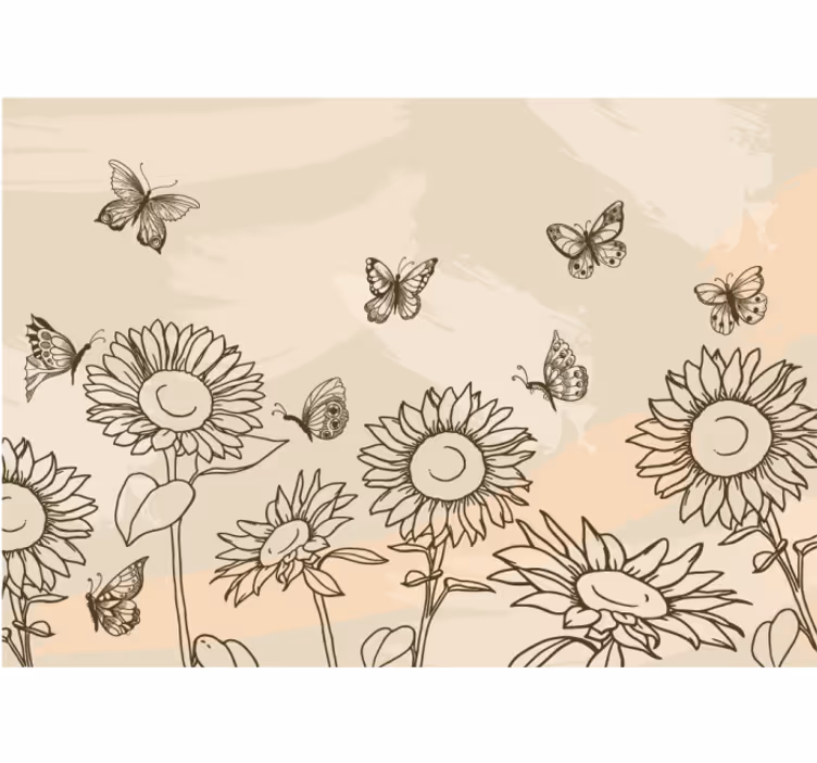 Toile fenêtre cuisine tournesols et papillons beige - TenStickers