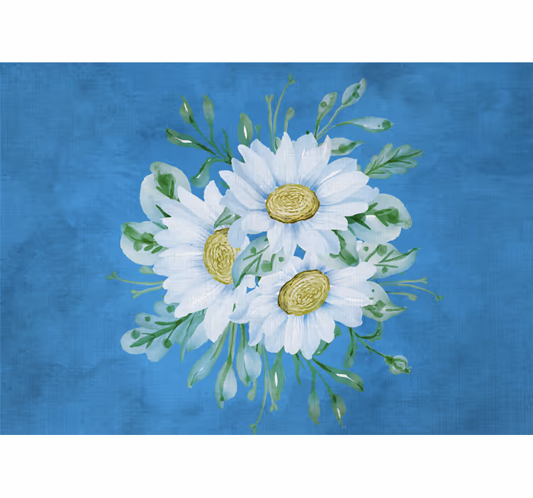Toile fenêtre cuisine fleurs blanches sur fond bleu - TenStickers