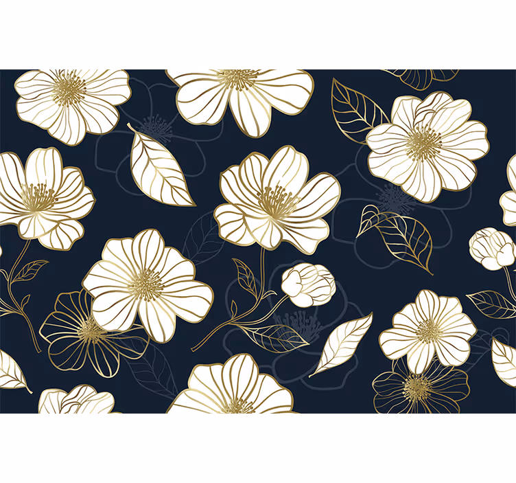Toile fenêtre cuisine fleurs minimalistes dorées - TenStickers
