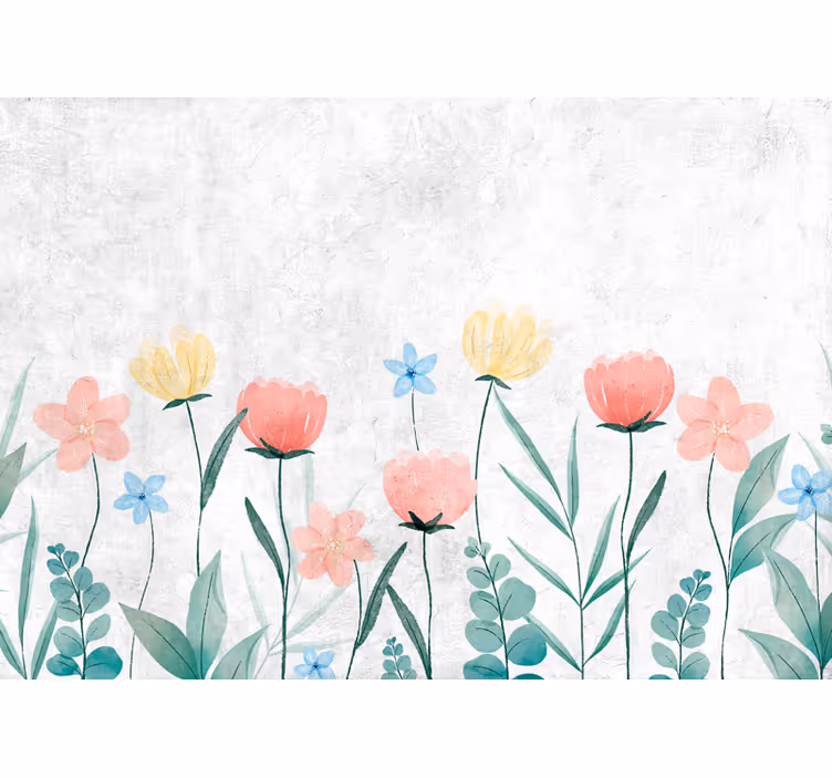 Toile fenêtre cuisine fleurs colorées sur fond blanc - TenStickers