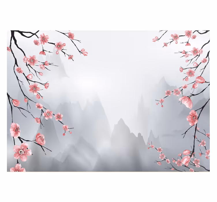 Toile fenêtre cuisine branches de cerisier japonaises - TenStickers