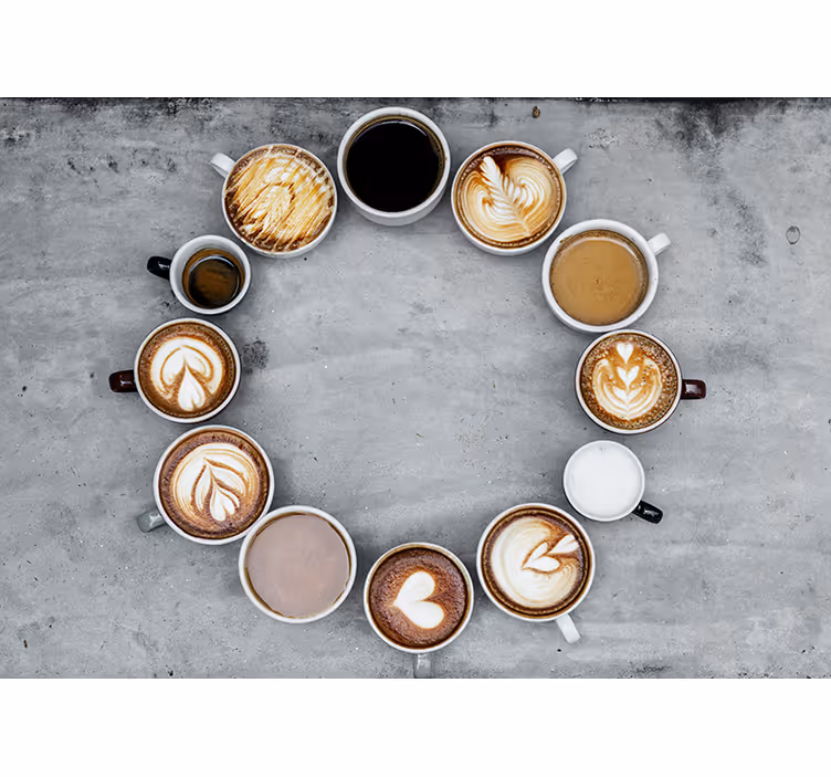 Toile fenêtre cuisine tasses à café différentes en cercle - TenStickers