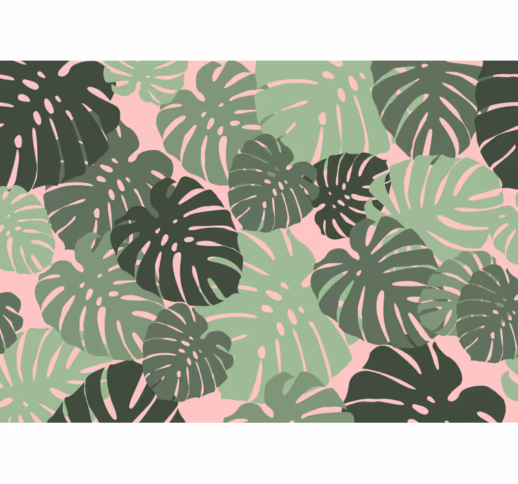 Toile fenêtre cuisine feuilles de monstera rose - TenStickers