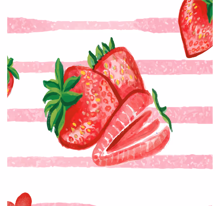 Toile fenêtre cuisine fraises sans couture sur fond rayé - TenStickers