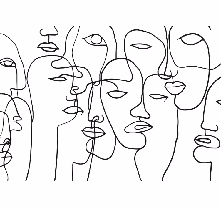 Toile blanche fenêtre motif visage - TenStickers