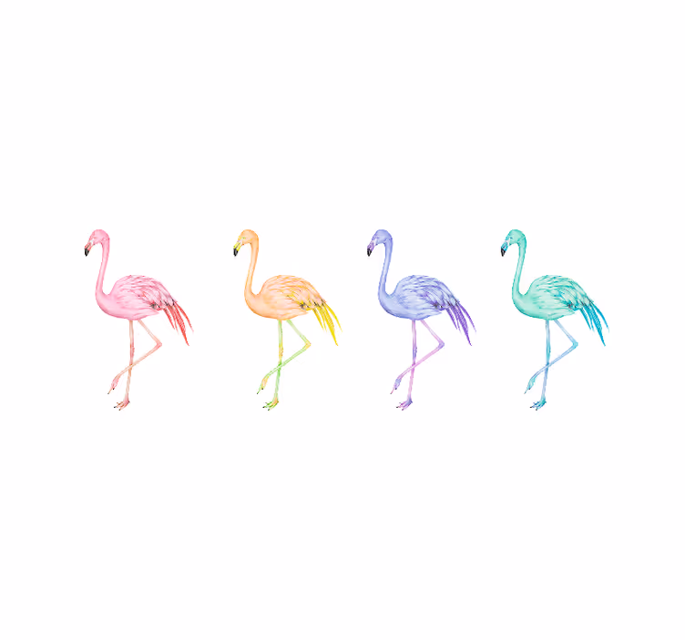Toile blanche fenêtre flamants colorés sans couture - TenStickers