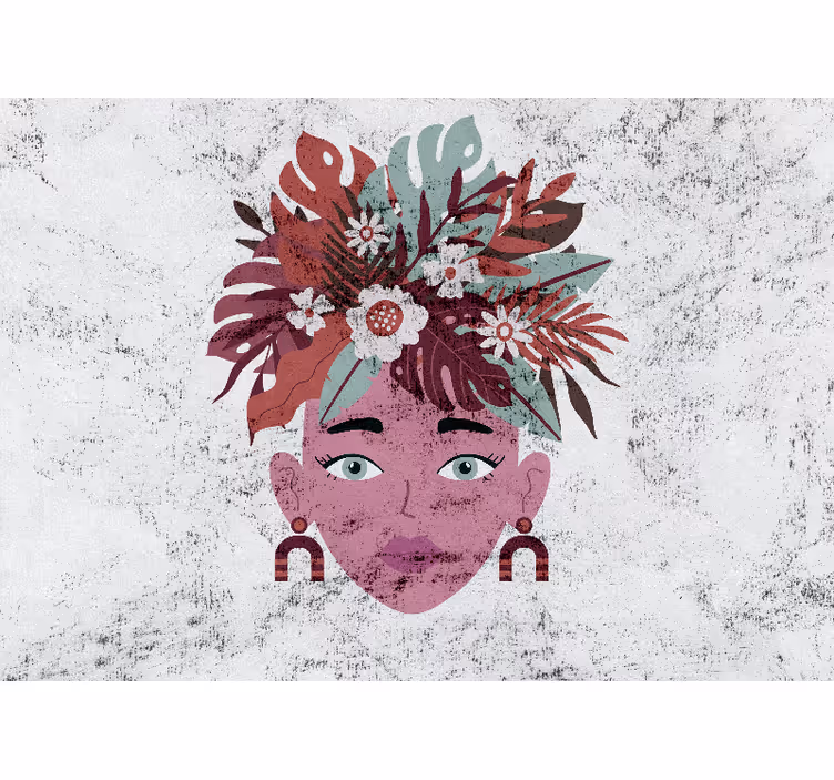 Toile blanche fenêtre design moderne femme et fleurs - TenStickers