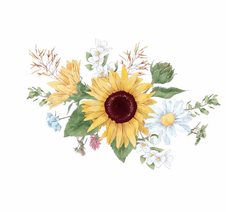 Toile blanche fenêtre tournesols et marguerites - TenStickers