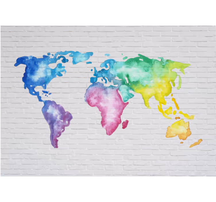 Toile blanche fenêtre carte du monde colorée - TenStickers