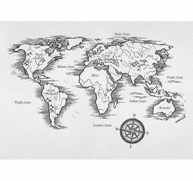 Toile blanche fenêtre dessin de carte du monde élégant - TenStickers