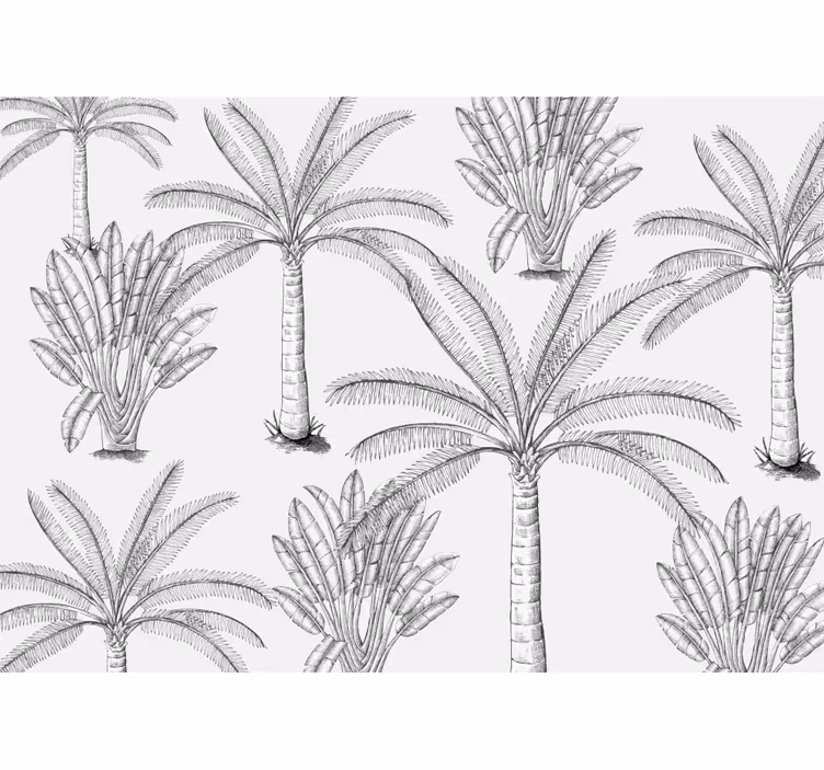 Toile blanche fenêtre design palmiers noir et blanc - TenStickers