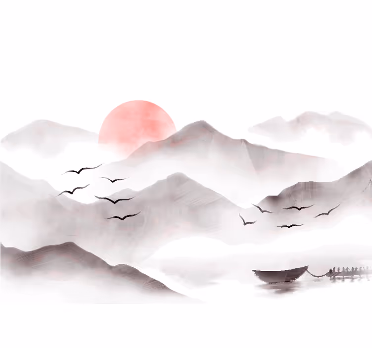 Toile blanche fenêtre montagnes aquarelles - TenStickers