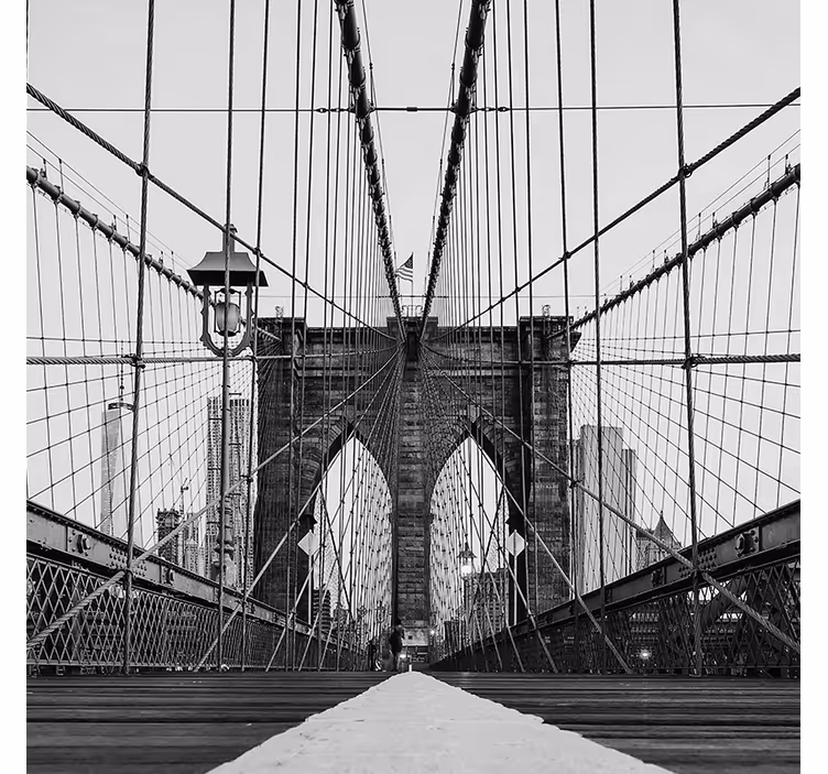 Toile fenêtre salon pont de brooklyn noir et blanc - TenStickers