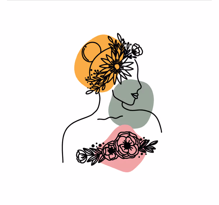 Toile fenêtre salon visage de femme fleurissant - TenStickers