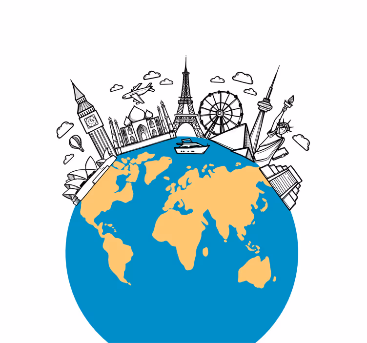 Toile fenêtre salon icônes de monuments du monde - TenStickers