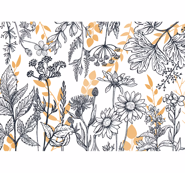 Toile fenêtre salon variation florale glamour or - TenStickers
