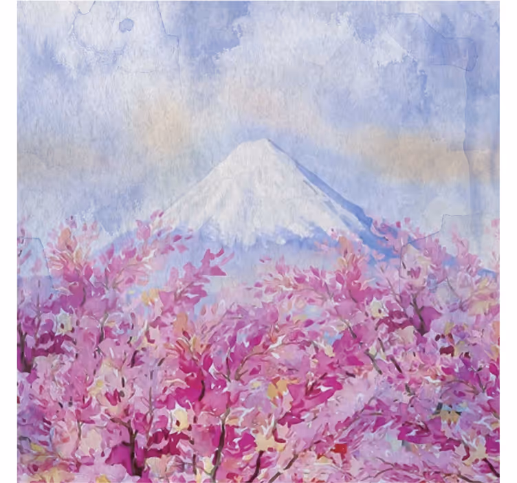 Toile fenêtre salon paysage de cerisiers en fleurs - TenStickers